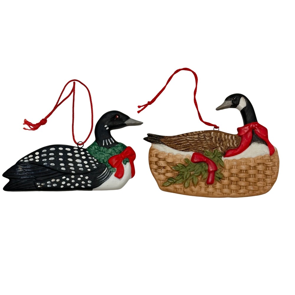 Vintage Schmid Gordon Fraser Loon and Canada‎ Goose Christmas Ornaments 80s
